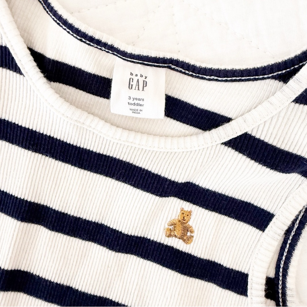3 Years GAP Kids Striped Navy Blue White Chambray Casual Dress - Picture 2 of 4